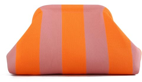 EVEOUT Knödel Clutch für Damen Gewebte Häkelarbeit Strand Urlaub Handtasche Stilvolle gestreifte Tasche für Abendessen Party