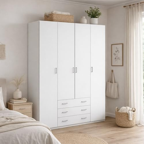 Dmora - Guardaroba grande Francine, Mobile camera da letto, Cabina armadio portabiti, Armadio appendiabiti, 154x50 h200 cm, Bianco
