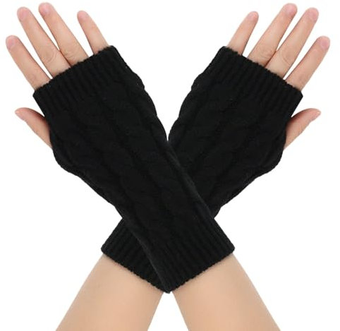 Dresmannst Armstulpen Damen, Warm Stulpen Für Winter Herbst, Fingerlose Armstulpen Feinstrick Lang Handwärmer Stulpen, Weiche Und Stretch-Handschuhe (Schwarz)