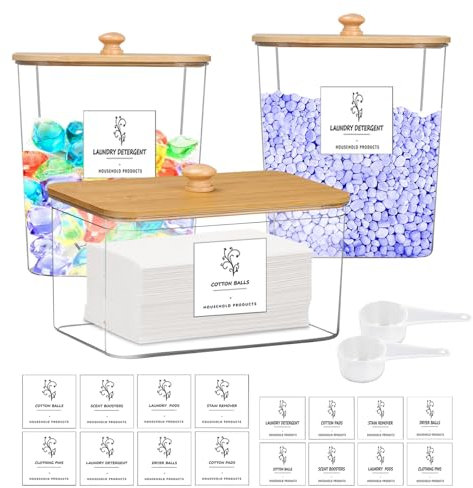 3 Pcs Laundry Storage Containers, Washing Powder Storage, High-Capacity Transparent Plastic 2 Square and 1 Rectangular Laundry Detergent Storage with Lid, Laundry Room Organisation Accessories