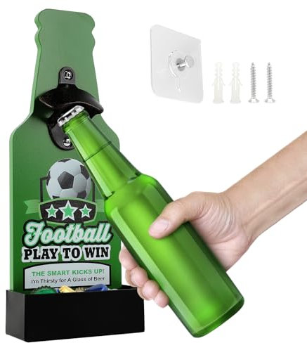 FEMONGY abridor cerveza Futbol abrebotellas, abridor cerveza pared Con recogedor de tapas de botellas, abridor de botellas para bar, cocina, terraza - regalos para hombre/regalo cerveza (verde)