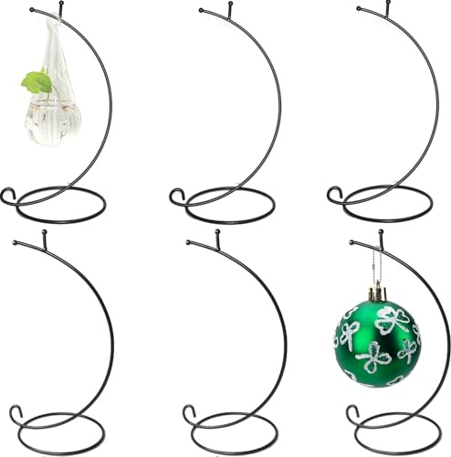 Ornament Display Stand ,6 PCS 9'' inch Air Plants Holder, Planter Terrariums Hanger, Black Iron Wire Hanging Hook for Glass Crystal Witch Ball,Easter Christmas Decoration,Wedding Party Office Home Decor