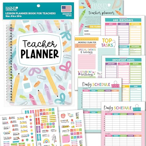 Hadley Designs Teacher Planner 2026-2027 – Undated Teacher Planners, Homeschool Lesson Planner Book for Teachers Must Haves, Lesson Plan Book For Teachers Classroom Supplies & Appreciation Gifts