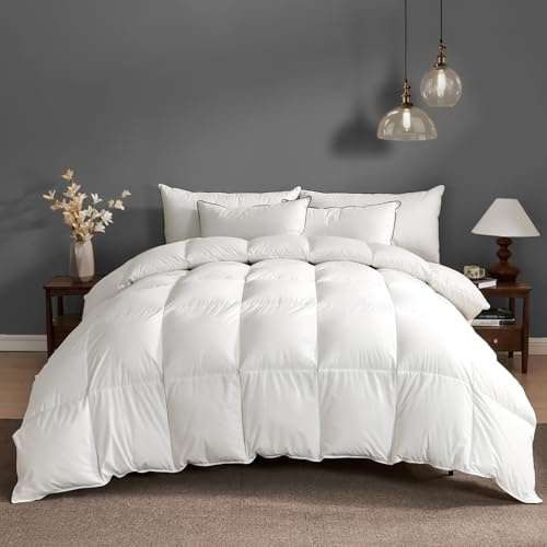 BPC Piumino D'oca una Piazza e Mezza 100% Cotone Organico, 80% Piumino e 20% Piuma 4 stagioni, Piumone per Letto 1 Piazza, Piumini Hotel Primaverile, Trapunta con Piume Doca, Down Duvet 200x200 cm