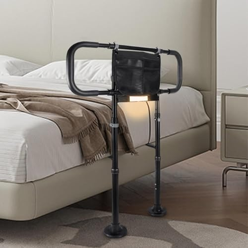Barriere de Lit Adulte: Aide Pour se Lever du lit Personnes âgées Handrails Barrière Potence de Lit - Barre Poignées de Lit d'appui de à Hauteur Réglable Lumières LED pour la Sécurité et Stabilité