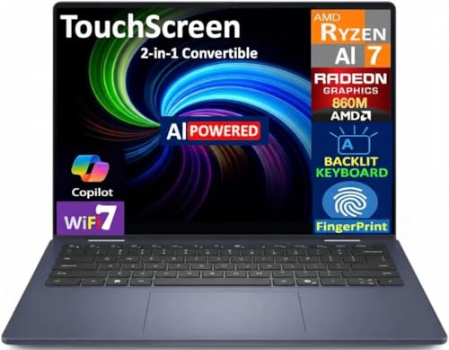 Dell 14 Plus AI Business 2-in-1 Laptop 14 Touch LCD WUXGA (AMD Ryzen AI 7 350, 16GB LPDDR5X, 1TB PCIe SSD, Backlit KB, Fingerprint, WiFi 7, Win 11 Pro), Replaces Inspiron
