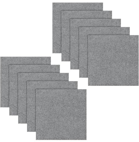 LUPATDY 10 stycken mattplattor 50 x 50 cm golvbeläggning självhäftande – 2,5 m² filt självhäftande antistatisk tejp halkfri fyrkantig matta för kontor, hem, företag (ljusgrå)
