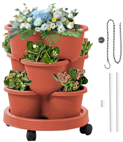 Torre vertical de planta,Jardín de verduras - Torre de plantas de 3 niveles con ruedas extraíbles y herramienta para hierbas de cocina, fresas, flores, terraza, balcón, jardín