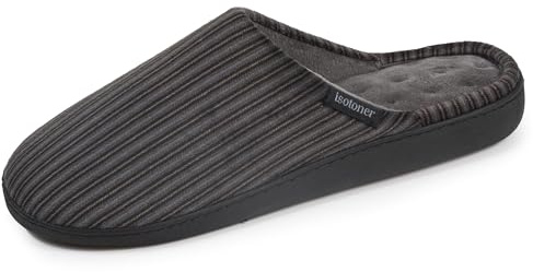 Isotoner Chaussons pantoufles Mules homme semelle à mémoire de forme, 44, rayuresgrises