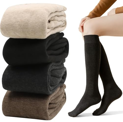 Scettar 4 Paia Calze Alta Donna, Calze Termiche Spessi Donna, Maglia Calzini Caldi Invernali, Regali per Donne (Avena/Nero/Grigio scuro/Caffè)