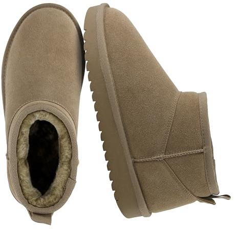 CUSHIONAIRE Hip-3 Genuine Suede Leather Ankle Boots for Women – Pull On Cozy Faux Fur Boots Womens Shoes with Comfortable Memory Foam, MOSS 10W