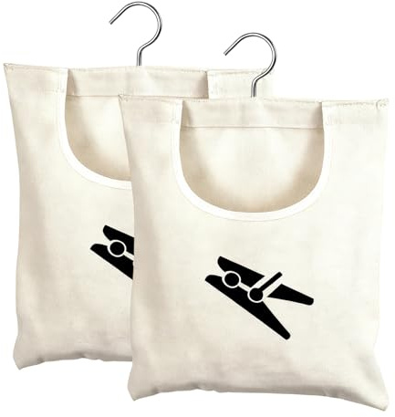 Dreamil Lot de 2 sacs à pinces à linge en lin avec motif, réutilisables pour un usage domestique (sac de rangement en mélange de coton pour pinces à linge, suspendus et rotatifs)