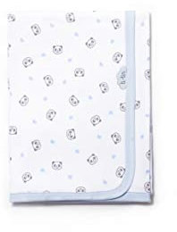 Ti TIN | weiche, saugfähige Babydecke, 80x75 cm | Krabbeldecke aus 100% Baumwolle mit doppellagigen Stoff, Babydecke fürs Auto, Wiege, Kinderwagen, Babyschale, etc, Panda-Herz-Motiv, blau