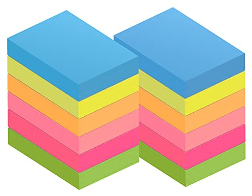 ZCZN 38 x 51 mm Sticky Notes, 6 Neon Color Self-Stick Memo Note Pads, 100 Sheets/Pad, Small Size, 12 Pads