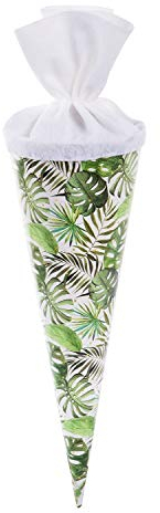 goldbuch 93 428 Geschwistertüte Monstera, Schultüte mit Monsteramuster, Lackkarton, Geschenkverpackung mit weißem Filzverschluss (ohne Verschlussband), Zuckertüte rund, Länge 35 cm, Ø 11,5 cm, Weiß