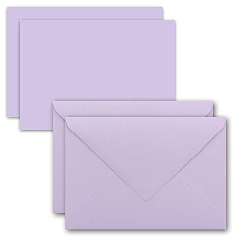25x Karte mit Umschlag Set aus Einzel-Karten DIN A7-10,5x7,3 cm - Lila mit Brief-Umschlägen C7 Nassklebung ideale Geschenkanhänger