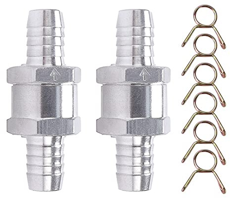 VooGenzek 2 Pièces Clapet Anti-Retour, 12mm D'aluminium Carburant Non Retour Clapet Anti-Retour, avec 6 clips à ressort, pour Essence Diesel Carburateur Systèmes de Carburant à Basse Pression