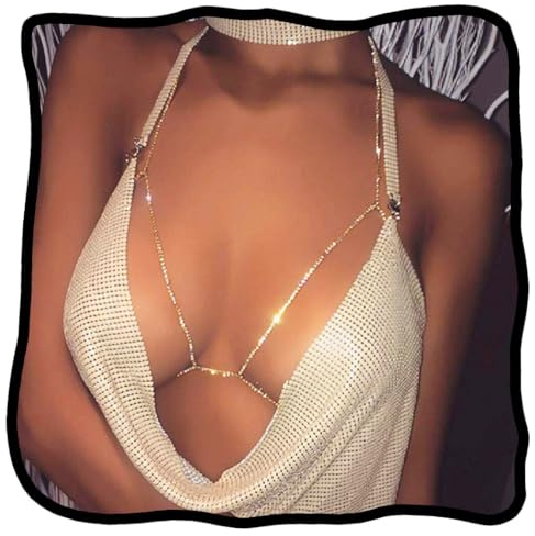 Woeoe Rhinestone Chain Bra Body Chains Sexy Bikini Body Chain Jewelry for Women