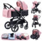 YAZOCO Poussette 3 en1 Compacte Poussette CombinéEs Anstout Terrain Luxe Haut Paysage Quadruple 0-36kg Pliable Canne Bébé Poussettes Confort Accessoires Hand Basket (Rose)