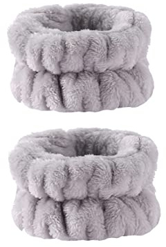 Bracelet de lavage de visage et bandeau de poignet de spa en flanelle pour femmes et filles(gris)