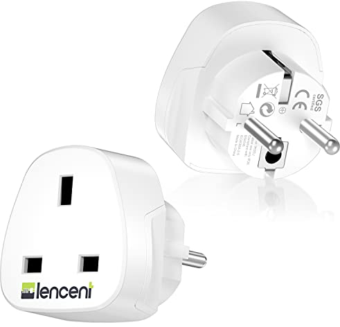LENCENT 2X Adaptateur Prise UK/Anglaise/Royaume Uni/Angleterre 3 Broches vers Les Prises France/Francaise/Europe 2 Broches Adaptateur de Voyage
