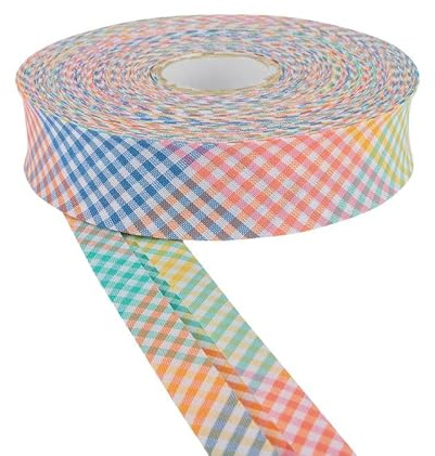 DLF 30mm Cotton Gingham Bias Binding Tape |Double Fold– 5m & 25m Options |Soft Edging for Sewing, Bunting, Crafts, Quilting, Piping & Garment Finishing(Multicolour, 5m)