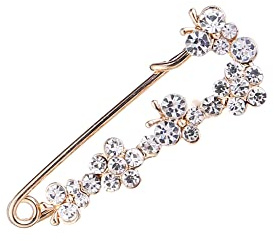 Silver Plated Clear Crystal Safety Pin Butterflies and Flowers Safety Brooch Buttons for Clothing Dress Supplies Large Clasp Pin Corsage Clothing Accessory Pins