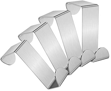 jeufun 4PCS Over Door Hanger, 40MM Stainless Steel Coat Hooks, Reversible Cupboard and Drawer Hooks for Bedroom, Bathroom, Kitchen, Wardrobe, Silver - Save Space