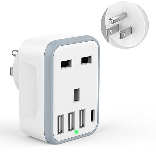 UK to US Plug Adaptor, USA Travel Adapter with 3 USB &1 USB C Ports (17W Fast Charger), 5 in 1 US Plug Adapter from UK to USA, Canada, Thailand, Mexico, Colombia (Type B)