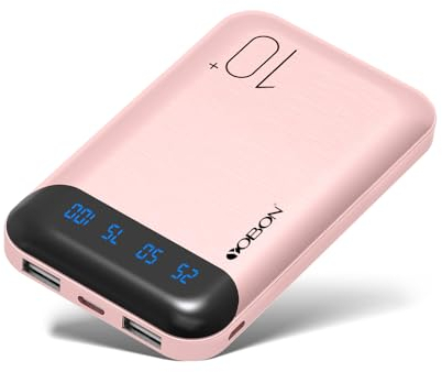 Power Bank 10000mAh Cargador Portátil Batería Externa con 2 Salidas USB 2.4 A y Entrada USB C Compatible con Huawei iPhone 12 11 X iPad Samsung Galaxy S20 Android Tablet Plus (Pink, Small)