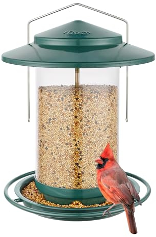 iBorn Vogelfutterspender,Metall Vogelhaus zum Aufhängen,Futterhaus für Vogel mit Futterschale,6 Futterlöcher,18 cm Wetterfest Dach,Ganzjährige Vogelfütterung,Wildvögel Futtersilo,Grün