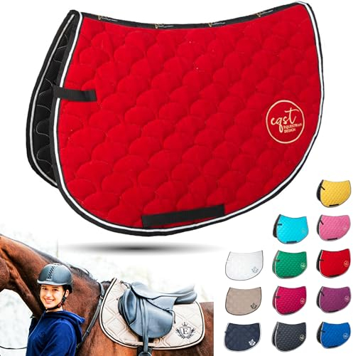 Monumo EQST Baumwolle Schabracke 2.0 Öko-Sattelunterlagen | 4 Größen: Pony, Vielseitigkeit, Springen, Dressur | Sattelpad für Pferd und Pony, Pferde-Reiten (Springen, Rot)