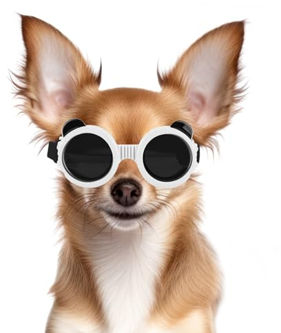 Namsan Small Dog Glasses, Round Frame Sunglasses with UV Protection, Cotton Padded, for Chihuahua, Poodle, Yorkie, Butterfly, Pomeranian, Shih Tzu - White