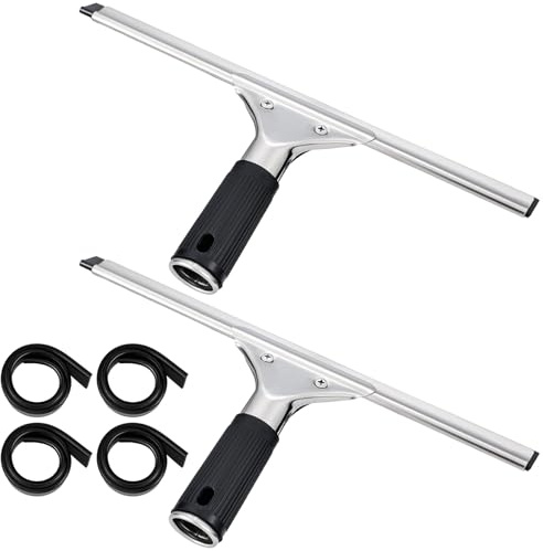 Yoande 6 Pcs 12'' Professional Steel Window and Glass Squeegee with Replacement Rubber Glass Cleaning Heavy Duty Squeegee for Window Cleaning Streak Free Results