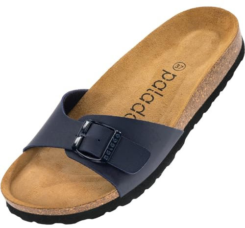 Palado Pantoletten Damen Malta Matt – gefertigt in Spanien – Veloursleder-Decksohle – matte Oberfläche – Weichfußbett für besten Komfort Dunkelblau UK10 - EU44