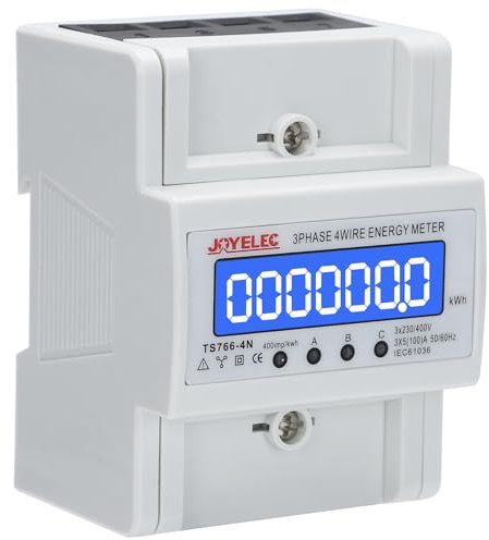 JOYELEC Dreiphasenzähler 3 Phasen 4Leiter 3x230V/400V 5–100A 50/60Hz Impulszähler Stromzähler digitaler LCD kalibriertes Stromverbrauchsmesser für DIN Hutschiene