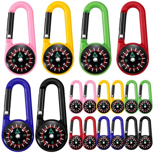Heveer Boussole Portable avec Mousqueton - 6 Couleurs, 18 Pièces - Randonnée, Camping, Extérieur - ABS, Bxznz01_6c_18