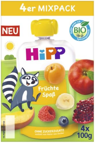 HiPP Bio Quetschie Mixpack Früchtespaß, 16 Stück (4er Pack mit je 4 x 100g), ab 1 Jahr, 100% Fruchtpüree, ohne Zuckerzusatz, in bester Bio-Qualität