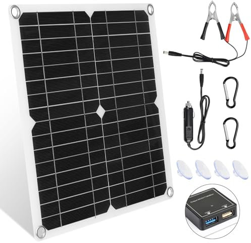 【12W 16V Panel Solar Portátil Kit】KWODE 12W IP67 Cargador Solar 2-Port USB Para Movil, Flexible Placa Solar Portatil Placas Solares Pequeñas para Camper Teléfono Monitor Viaje Bateria Coche Barco Moto