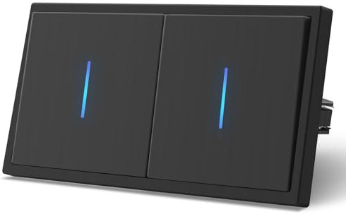 MVAVA Interruttore della luce 1 scomparto a 1 via, interruttore della luce da incasso con connettori a molla, montabile verticalmente, interruttore da parete con spia LED, 80 mm x 150 mm, nero