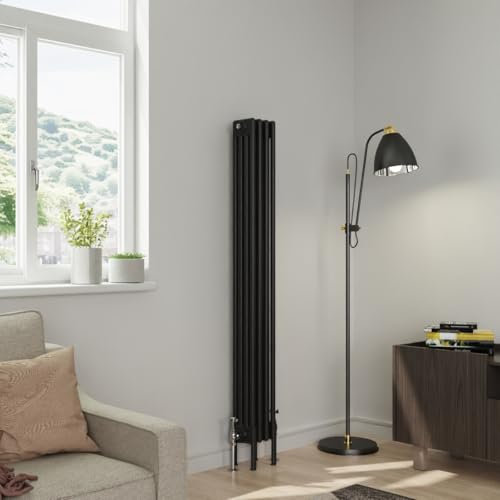 Warmehaus 1500x200mm Black Traditional Vertical Radiator 4 Column Column Cast Iron Style Panel Radiator Central Heating