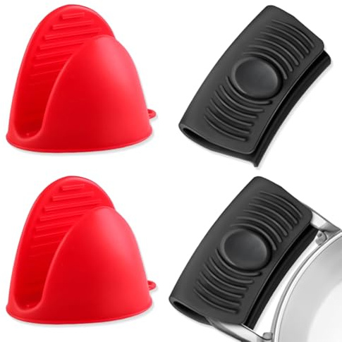 ZKGYUS Lot de 4 de Cuisine en Silicone, 2PCS Gants Four Anti Chaleur Gant Cuisine + 2PCS Maniques Cuisine, Gant Four Anti Chaleur pour la Cuisson, la Cuisson, Les barbecues