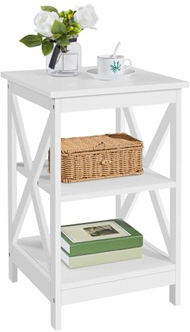 Yaheetech Tavolino da Caffè per Salotto Tavolino da Divano a 3 Ripiani Tavolo Lato in Stile Moderno per Ingresso Soggiorno Camera da Letto 40 x 40 x 61 cm Bianco