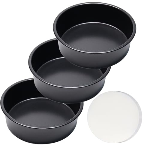 Goalfly 6 Inch Cake Pan Set of 3, Round Cake Pans with 100 Pieces Parchment Paper, Cake Baking Pans, Cake Tins for Baking