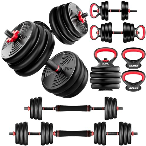 Adjustable Dumbbells, GOIMU 32/54/76/94LBS Free Weight Set, 4 in 1 Dumbbell Set Used as Barbell, Kettlebell, Push Up Stand, Fitness Exercise for Home Gym Suitable Men/Women(32LB)