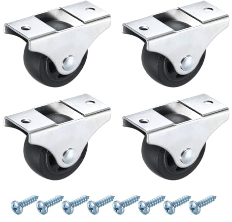 PATIKIL 1.5 Inch Fixed Caster Wheels, Nylon No Bearing Small Non-Swivel Casters Wheels with Metal Top Plate for Furniture Drawers Storage Bins DIY Project - 4pcs (Black)