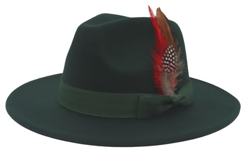 Nsywmzy Women Mens Fedora Hats Feather Hat Vintage Elegant Soft Wide Brim Hat Panama Hat for Casual Party (Atrovirens, ONE Size)