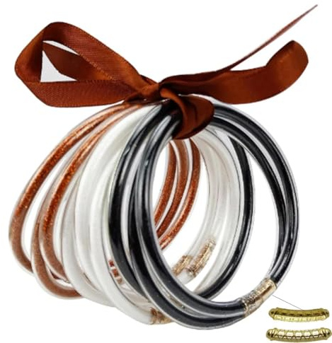 Hemasa 9 st/set glitterarmband buddhistiskt Jonc armband vattentätt armband gelé armband för kvinnor, 57MM, Metall, Agat