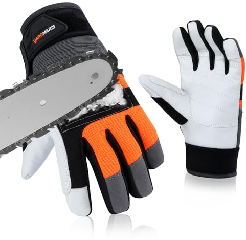 YARDMARIS Chainsaw Gloves, 12-Layers of Protection on Left Hand, ANTI-CUT Goat Leather, Chainsaw Protection on Hand Class 1 Safety Foresty Work Gloves
