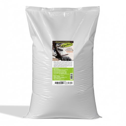 Générique Equibox® - Litière dépoussiérée de Roseau Miscanthus pour Chevaux, Naturelle, 100% Végétale, Biodégradable, 125 litres (Palette 18 Sacs)